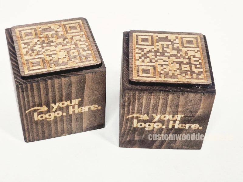 Load image into Gallery viewer, QR Code Block 3 sides Stained & Branded 10-1000 Custom Wood Designs CUSTOM_4_875657bb-4fe3-476f-b72d-a95291ee0b2f