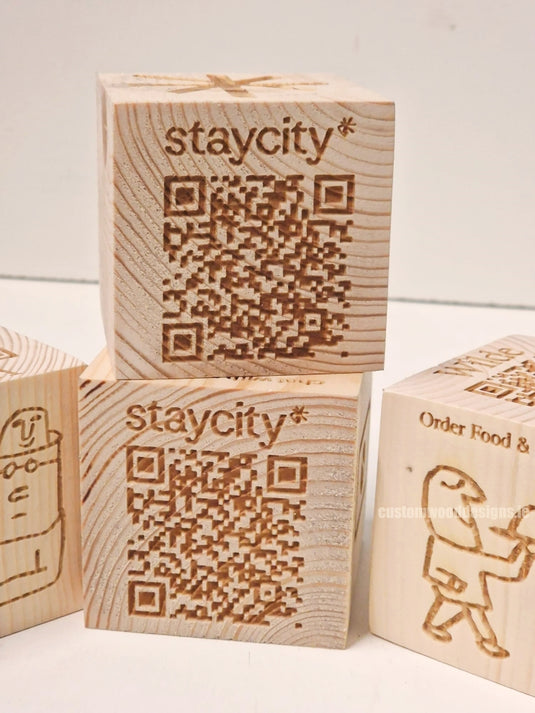 QR Code Block Natural 5 sides Branded 10-1000 Custom Wood Designs CU6ECD_1