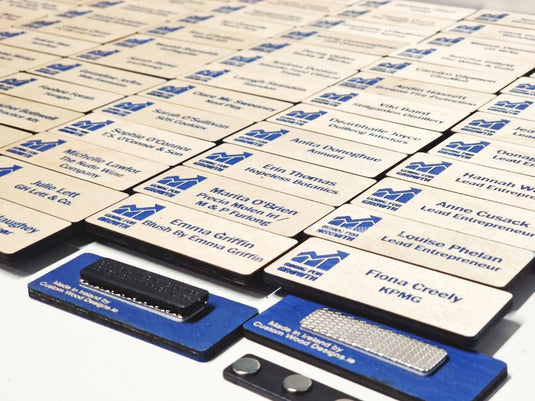 Blonde Birch Name Badges MOQ 10pcs Bespoke Made Custom Wood Designs __label: Multibuy CustomWoodDesignsIreland9a010861-c85d-47f0-88d6-bad0518b022e