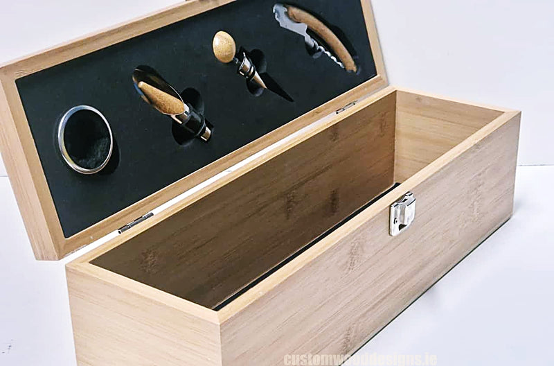 Load image into Gallery viewer, Bamboo Wine Box &amp; Opener set Custom Wood Designs CustomWoodDesignsIrelandCorporategiftboxesBottleBoxesGiftingboxesforbottleslaserengravedbottleboxespersonalisedbottleboxesCorporateboxesrusticboxwinebo_21_b5bc6055-f1b7-4234-a125-6a32fd6e700e
