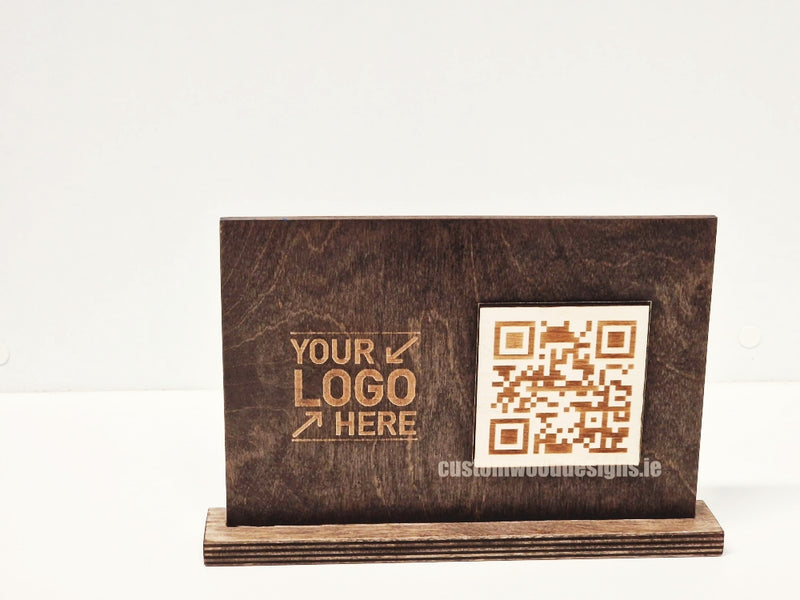 Load image into Gallery viewer, QR Display Stands A5 Brown Birch 10-1000 Custom Wood Designs CustomWoodDesignsIrelandWoodenQRCodesSustainableQRCodesLaserEngravedQRCodesHospitality_4
