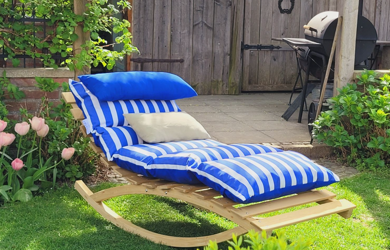 Load image into Gallery viewer, Rocking Lounger – FSC® Wooden Recliner with Reversible Outdoor Cushion - Custom Wood Designs Rocking Lounger – FSC® Wooden Recliner with Reversible Outdoor Cushion made from [material] –  [use_case] | Custom Wood Designs
