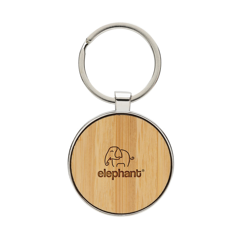 Load image into Gallery viewer, RCS recycled zinc alloy round keychain with bamboo - Custom Wood Designs
