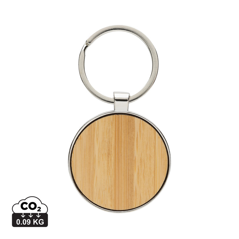 Load image into Gallery viewer, RCS recycled zinc alloy round keychain with bamboo - Custom Wood Designs
