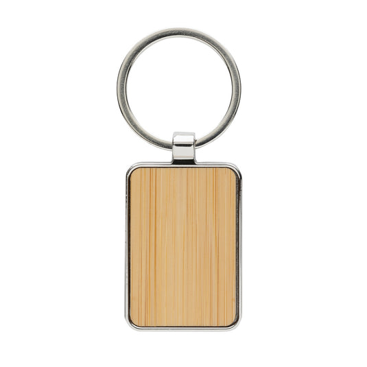 RCS recycled zinc alloy rectangle keychain with bamboo - Custom Wood Designs