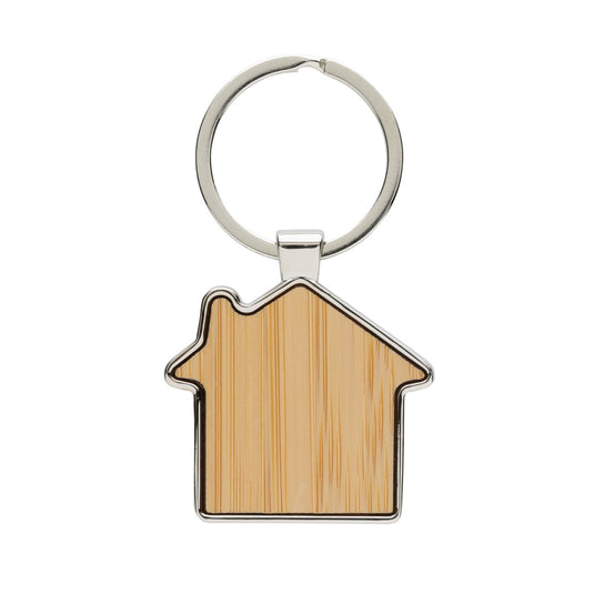 RCS recycled zinc alloy house keychain with bamboo - Custom Wood Designs