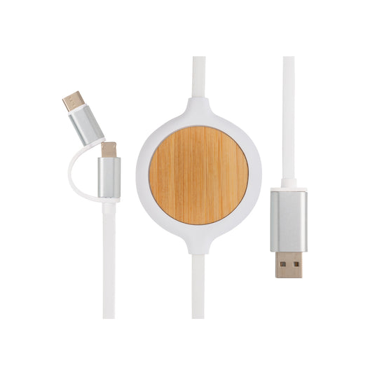 3-in-1 cable with 5W bamboo wireless charger - Custom Wood Designs