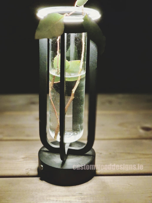 Cordless rechargeable LED table lamp in black for restaurant and hotel tables – available from Custom Wood Designs Ireland