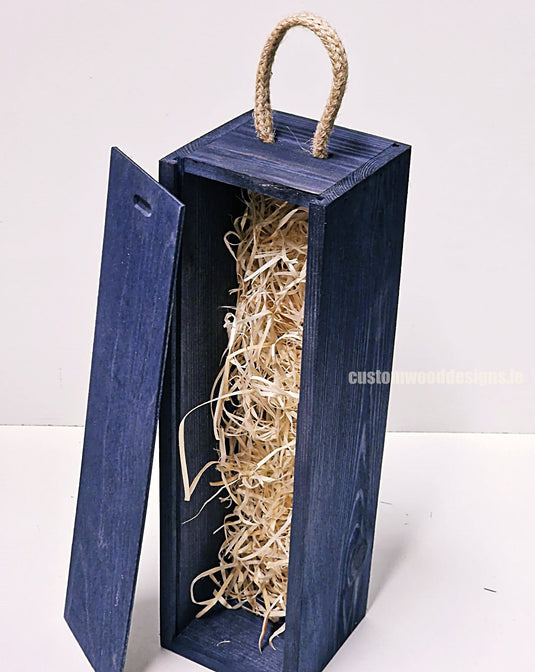 Sliding Lid Bottle Box - Single Blue x25 Bottle box Custom Wood Designs __label: Multibuy Bottle Boxes corporate gift gift box Gift Boxes irisg gift wooden Box bottle-box-default-title-sliding-lid-bottle-box-single-blue-x25-53613478642007