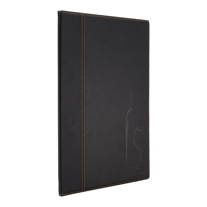 Black leather style A4 menu with logo
