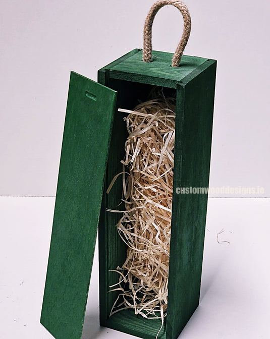 Sliding Lid Bottle Box - Single Green x25 Custom Wood Designs __label: Multibuy Bottle Box Bottle Boxes gift box Gift Boxes Single bottle box wooden Box default-title-sliding-lid-bottle-box-single-green-x25-53613487620439