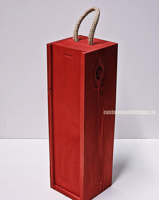 Sliding Lid Bottle Box - Single Red x25 Custom Wood Designs __label: Multibuy Bottle Box Bottle Boxes gift box Gift Boxes Single bottle box wooden Box default-title-sliding-lid-bottle-box-single-red-x25-53613491880279