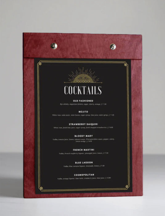 20 x Clipboard Menu15x21cm Red Wine Custom Wood Designs __label: Multibuy walnut-20-x-clipboard-menu-15x21cm-53612723175767