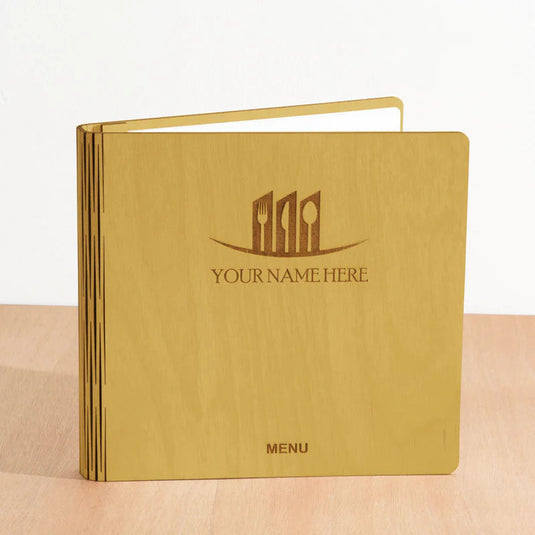 20 x Personalised Wood Menus 20x20cm Natural -2 Custom Wood Designs __label: Multibuy walnut-20-x-wood-menus-20x20cm-53612681232727